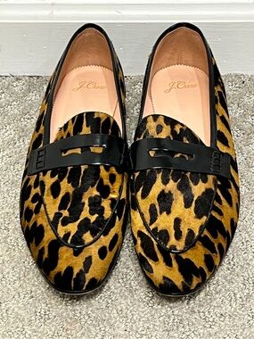 J.CREW ACADEMY PENNY LOAFERS IN LEOPARD CALF HAIR SIZE 10 CAREER CASUAL PREPPY